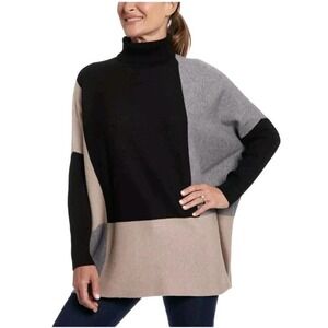 JOSEPH A Women's L Colorblock Turtleneck Sweater Oversized Lagenlook Warm Office